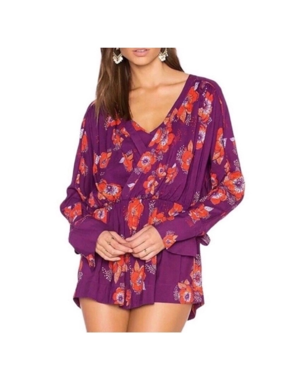 Free People Floral Flowy Tuscan Dreams Long Sleeve Tunic/Top/Blouse Sz S